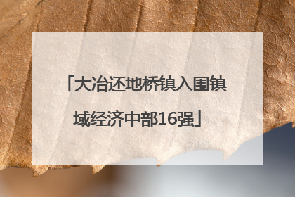 大冶还地桥镇入围镇域经济中部16强
