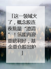 这一领域火了，概念股连夜批量“澄清”！氢能再迎重磅利好，基金重仓股出炉